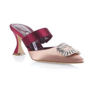 Manolo Blahnik Scapetamu 70 Crystal-Embellished Colorblocked Satin Mules